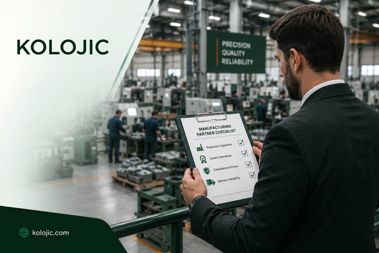 Business owner reviewing a manufacturing partner checklist before signing a contract